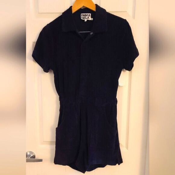Pam & Gela Terrycloth Romper Black Size Small NEW - Picture 4 of 7